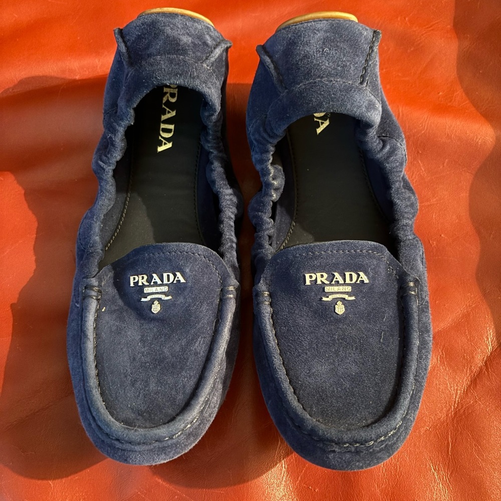 Prada Suede Flexible Driving Shoes Navy